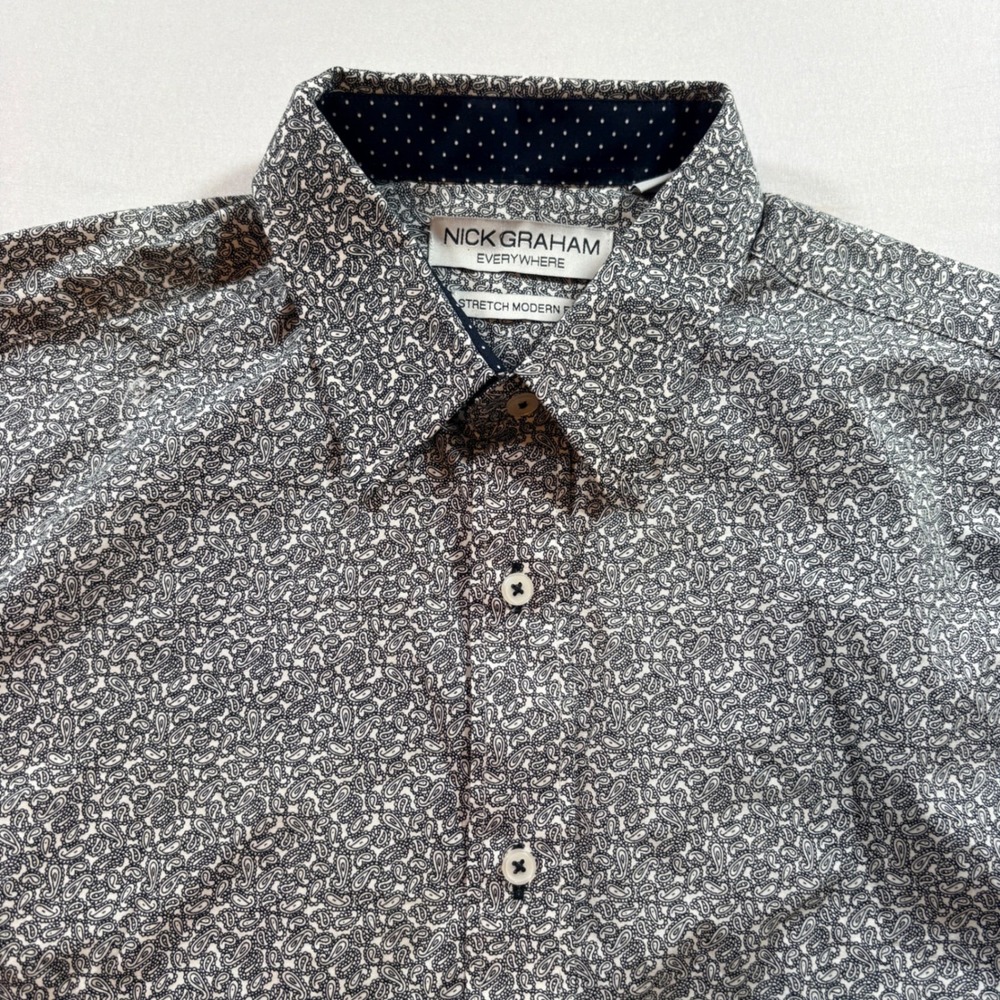 Nick Graham Paisley Button Down Shirt Mens Large Modern Fit Stretch Cotton Shirt